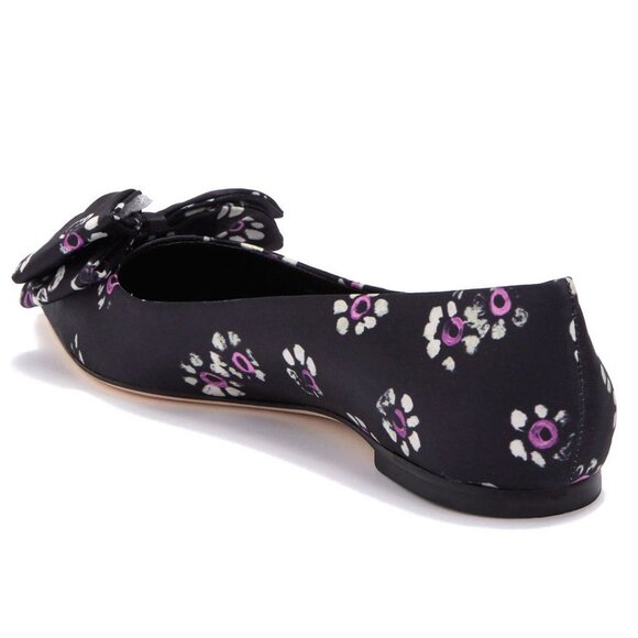 TORY BURCH Rosalind Bow Ballet Flats Size 8.5 Run Small Satin Black Floral NEW - Picture 5 of 16